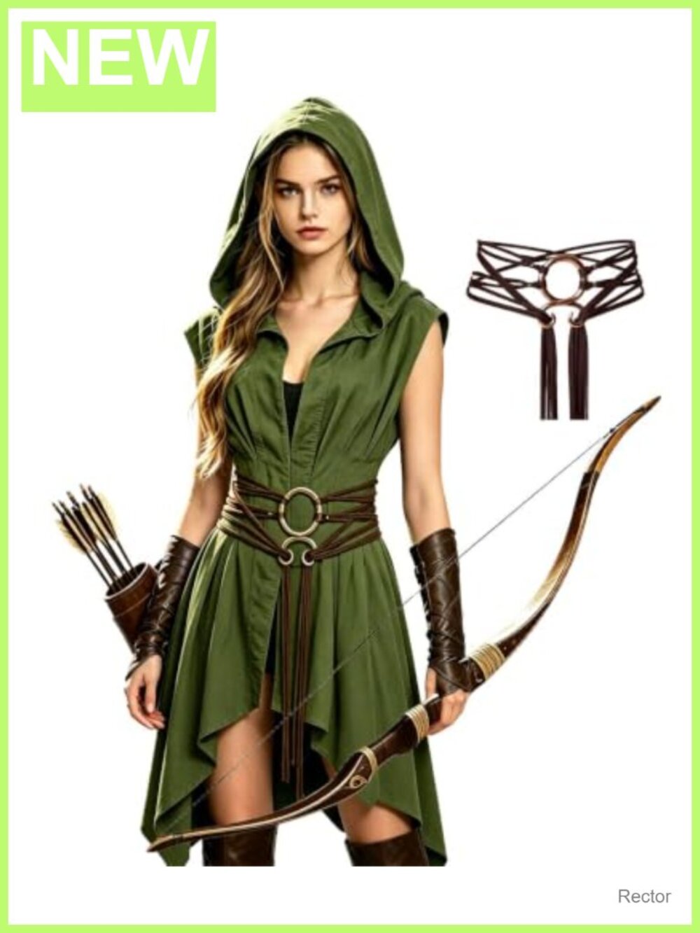 Medieval Hooded Sleeveless Tunic with Belt